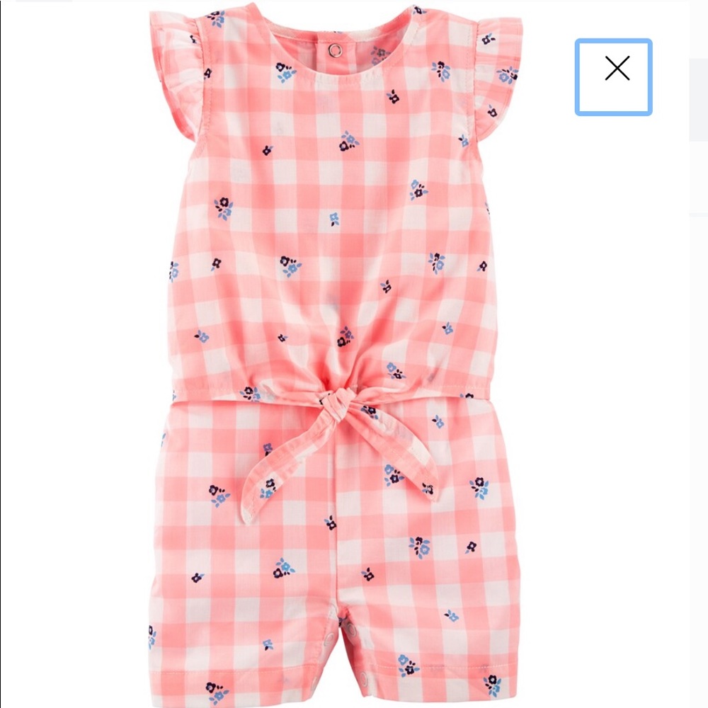 Carter's gingham floral romper in pink/white 12mo